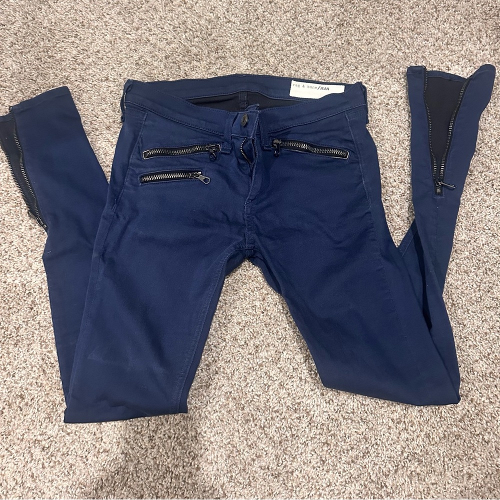 rag & bone Navy Skinny Jeans with Zipper Accents